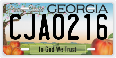 GA license plate CJA0216