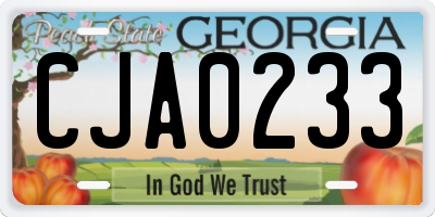 GA license plate CJA0233