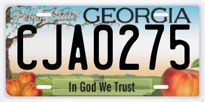 GA license plate CJA0275