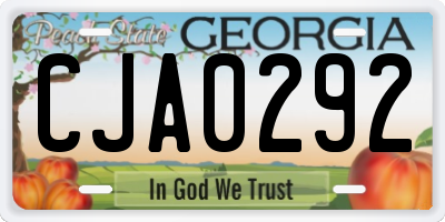 GA license plate CJA0292