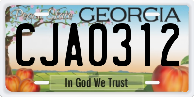 GA license plate CJA0312
