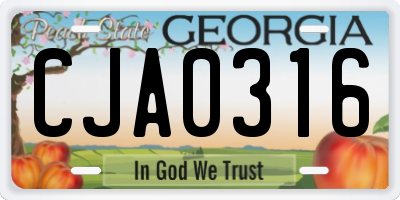 GA license plate CJA0316