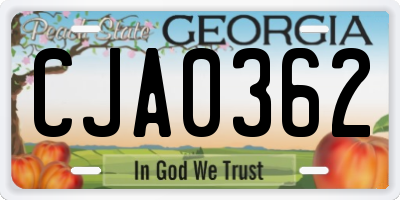 GA license plate CJA0362
