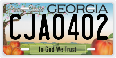 GA license plate CJA0402