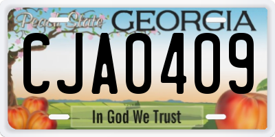GA license plate CJA0409