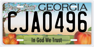 GA license plate CJA0496