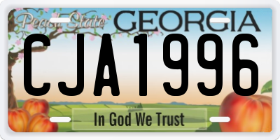 GA license plate CJA1996