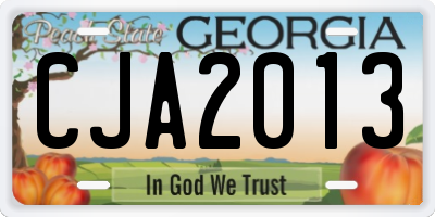 GA license plate CJA2013
