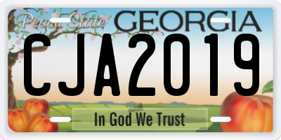 GA license plate CJA2019