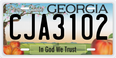GA license plate CJA3102