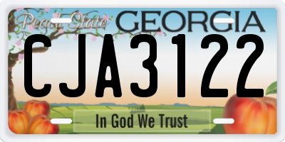 GA license plate CJA3122