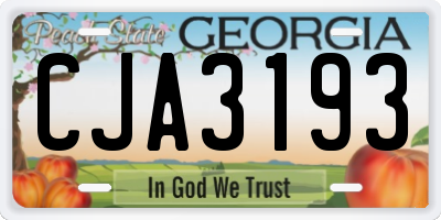 GA license plate CJA3193