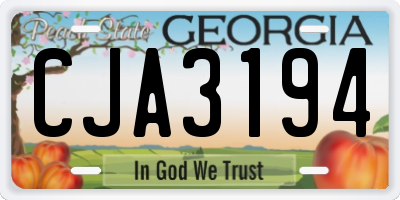GA license plate CJA3194