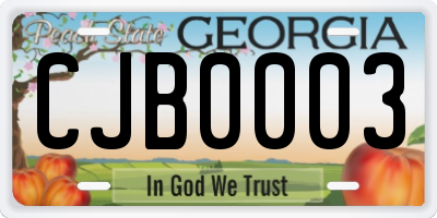 GA license plate CJB0003