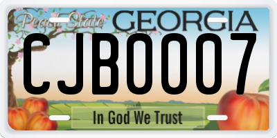 GA license plate CJB0007