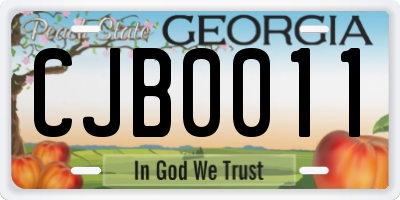 GA license plate CJB0011