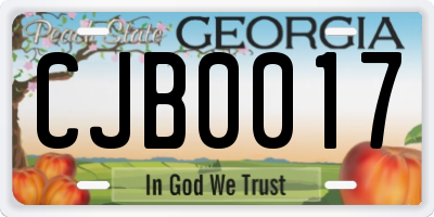 GA license plate CJB0017