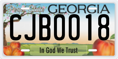 GA license plate CJB0018