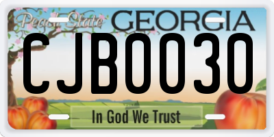 GA license plate CJB0030
