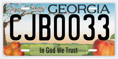 GA license plate CJB0033
