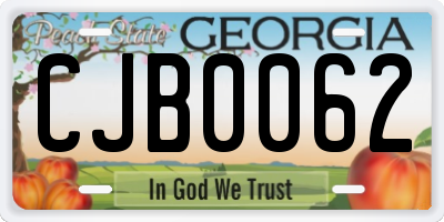GA license plate CJB0062