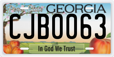 GA license plate CJB0063