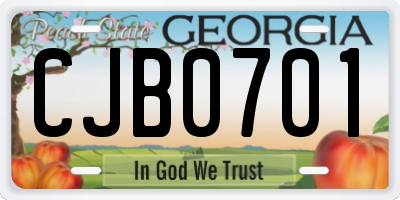 GA license plate CJB0701