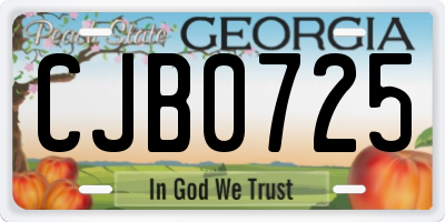 GA license plate CJB0725