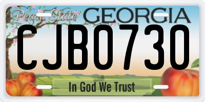GA license plate CJB0730