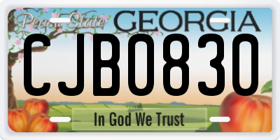 GA license plate CJB0830