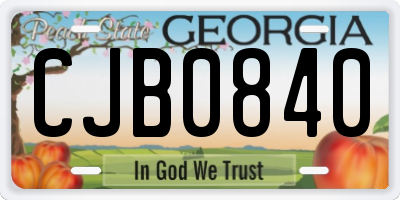 GA license plate CJB0840