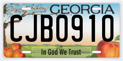 GA license plate CJB0910