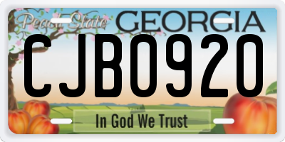 GA license plate CJB0920