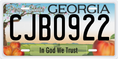 GA license plate CJB0922