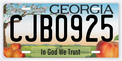 GA license plate CJB0925