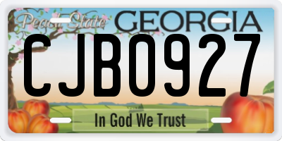 GA license plate CJB0927
