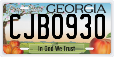 GA license plate CJB0930