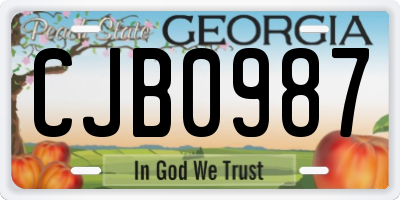 GA license plate CJB0987