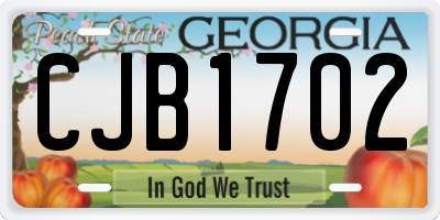 GA license plate CJB1702