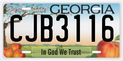 GA license plate CJB3116