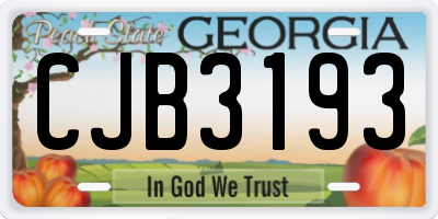 GA license plate CJB3193