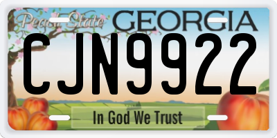 GA license plate CJN9922