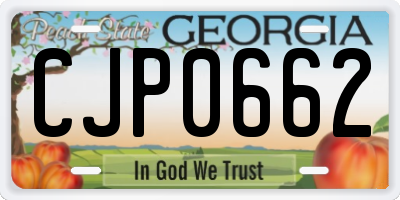 GA license plate CJP0662
