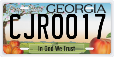 GA license plate CJR0017