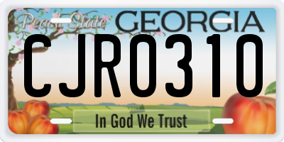 GA license plate CJR0310