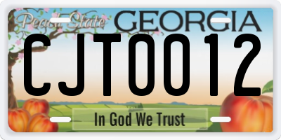 GA license plate CJT0012