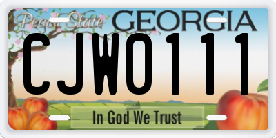 GA license plate CJW0111