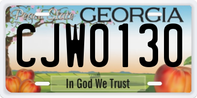 GA license plate CJW0130