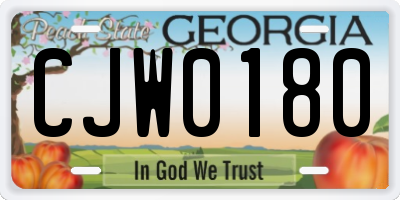 GA license plate CJW0180
