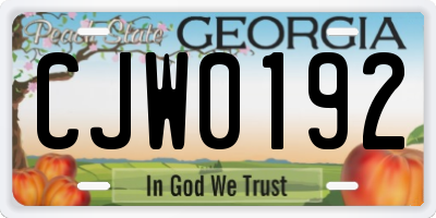 GA license plate CJW0192